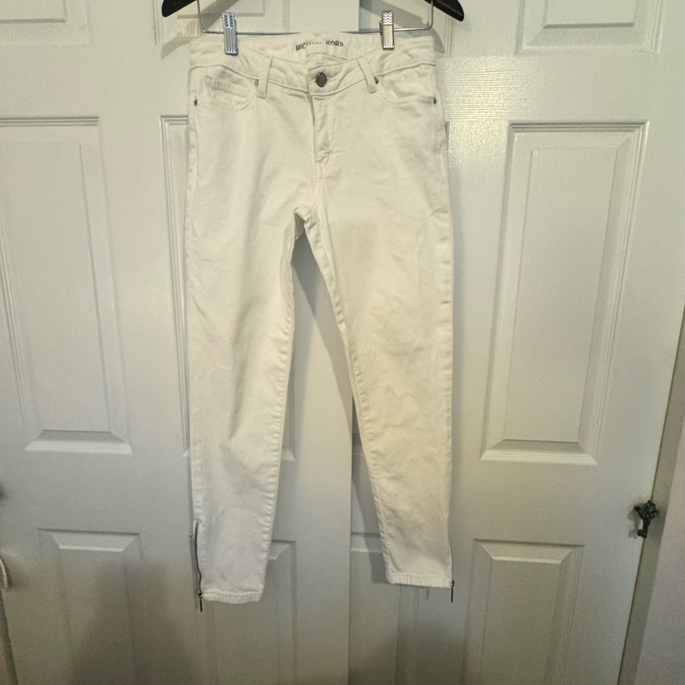 Michael Kors Women's Cream Skinny Jeans with side zippers